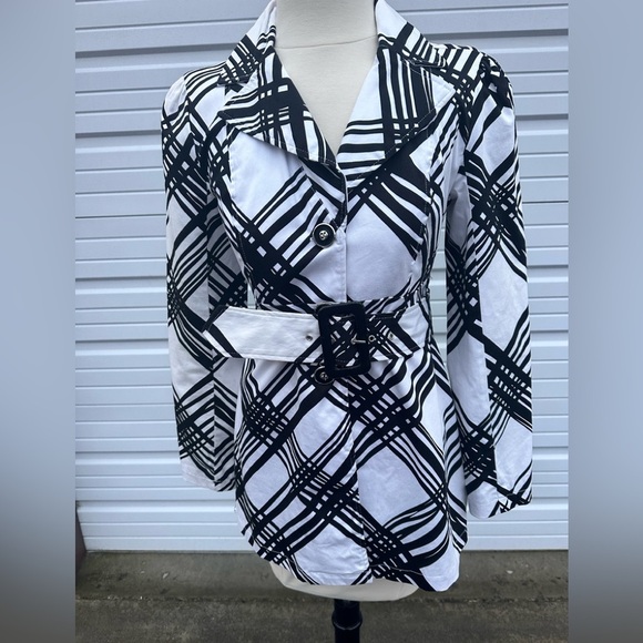 Heart Soul black & white belted trench coat size S - Picture 1 of 13